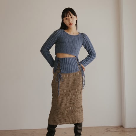 【 FAD distortion 】Lace up crew hand knit tops (トップス)