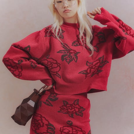 【 ritsu 予約 】Sazanka jacquard-knit mini skirt -2026年9月～11月発送予定-