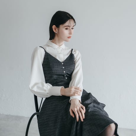 【 Ruimeme 予約 】basque waist tweed camisole dress / black -2026年9月～11月発送予定-