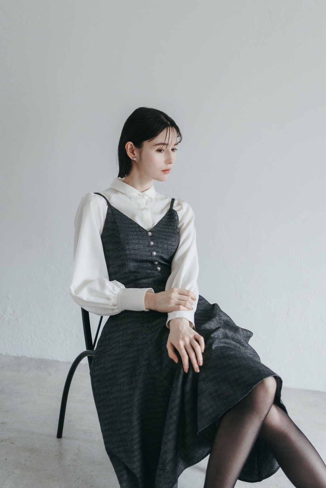Ruimeme 予約 】basque waist tweed camisole dress