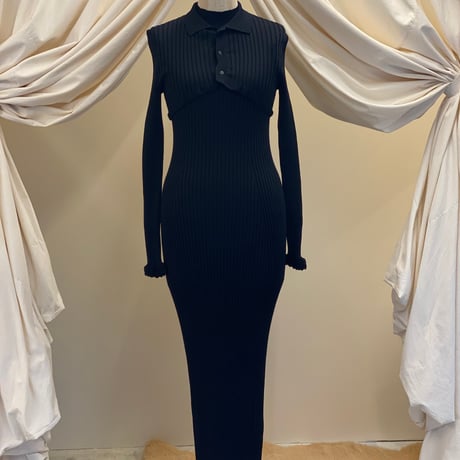 【 ritsu 予約 】Ribbed polo bolero knit dress set -2026年9月～11月発送予定-