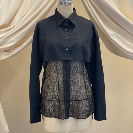 【 ritsu 予約 】Lace-Paneled Striped Shirt -2026年9月～11月発送予定-