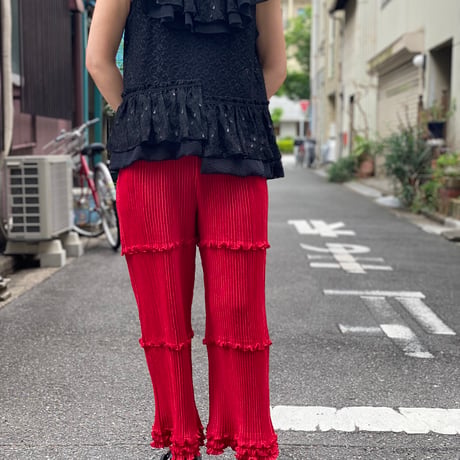 【 kwotias 】 YABANE pleats pants -red- (プリーツパンツ)