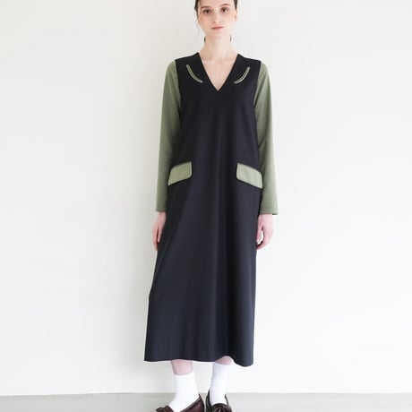 【 daichïogata 予約 】 TEDDS DRESS -NAVY×GREEN- -2026年10月発送予定-