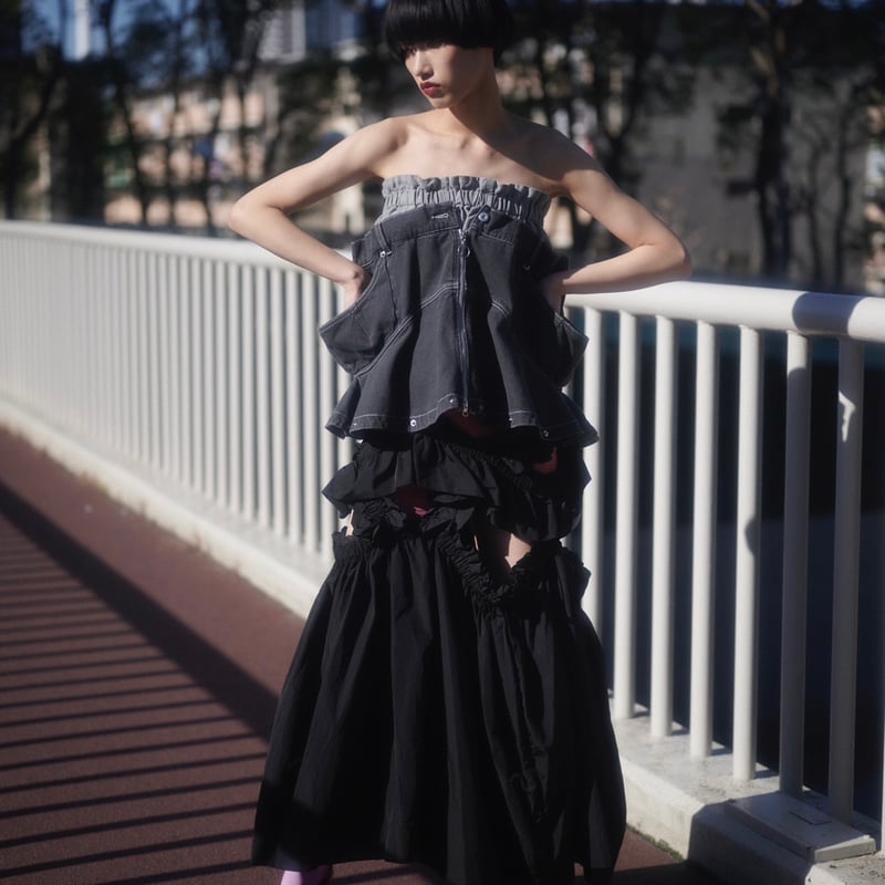 HOUGA 】kiki frill dress (ロングスカート兼ドレス) | 木宮商店 HOUGA 】kiki frill dress (ロングスカート兼ドレス) | 木宮商店