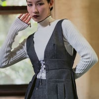 【 jesh 予約】 Lace up Pleated Vest / Navy -2026年9月～11月発送予定-