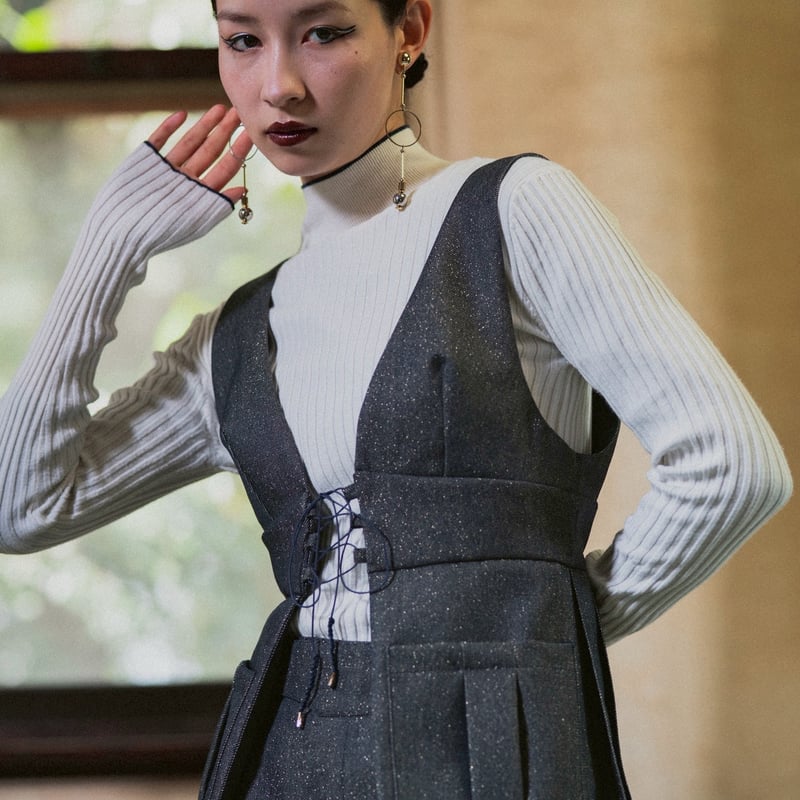 jesh 予約】 Lace up Pleated Vest / Navy -2026年9月