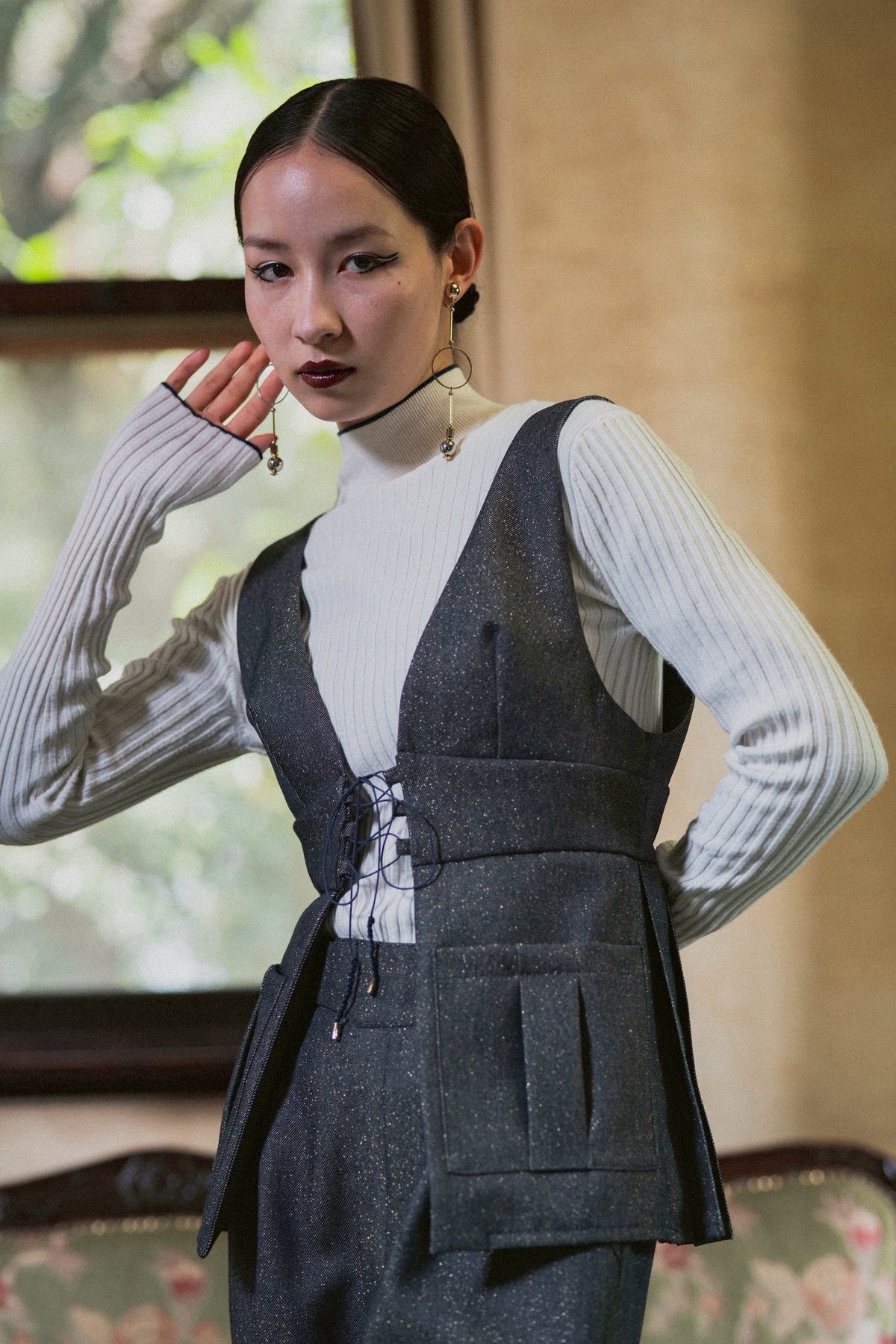 jesh 予約】 Lace up Pleated Vest / Navy -2026年9月