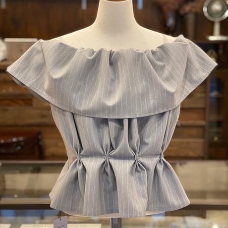【 overlace 】striped waist tuck blouse (ブラウス)