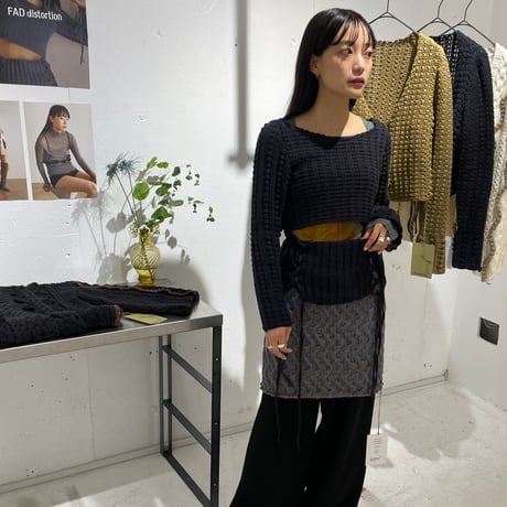 【 FAD distortion 】Lace up crew hand knit tops (トップス)