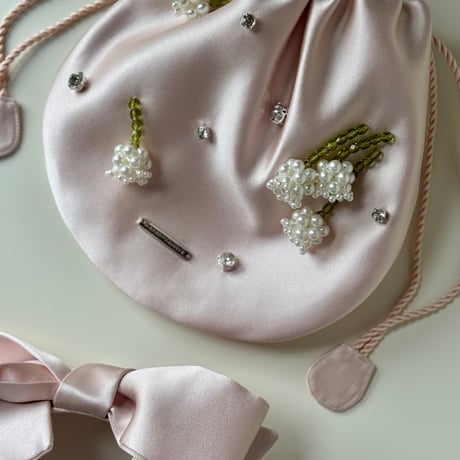【 Kanako Tamura 】 Lily of the Valley Embroidery Satin Bag