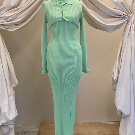 【 ritsu 予約 】Ribbed polo bolero knit dress set -2026年9月～11月発送予定-