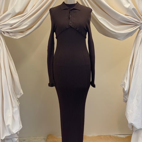 【 ritsu 予約 】Ribbed polo bolero knit dress set -2026年9月～11月発送予定-