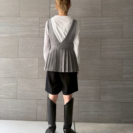 【 jesh 予約】 Lace up Pleated Vest / Gray -2026年9月～11月発送予定-