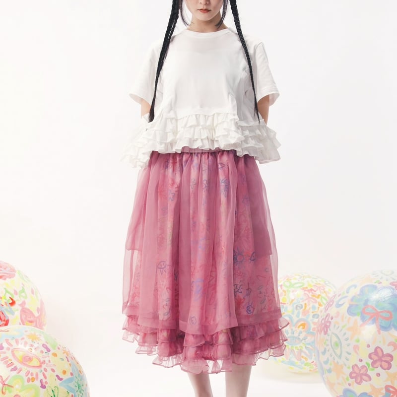 プラダシルクオーガンジースカート 希少】 PRADA ミラー装飾 シルクオーガンジー ミディスカート