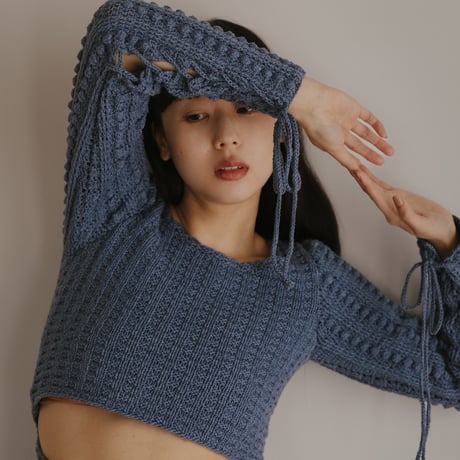 【 FAD distortion 】Lace up crew hand knit tops (トップス)
