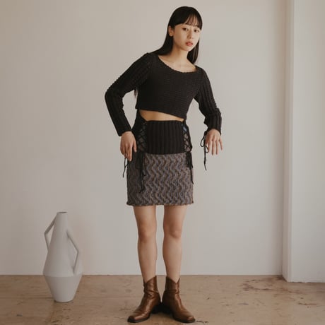 【 FAD distortion 】Lace up crew hand knit tops (トップス)