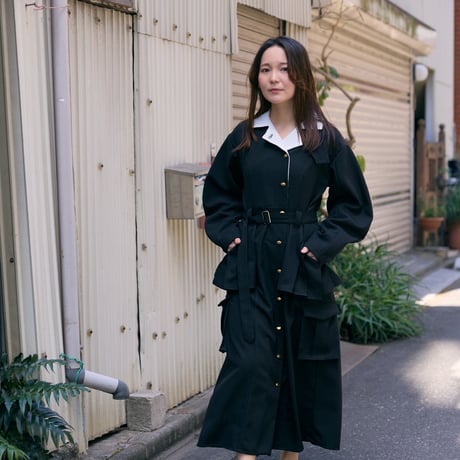 【 jesh 予約】 Pleats pocket Coat Dress / Black -2026年9月～11月発送予定-