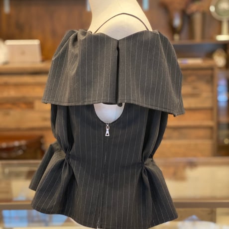 【 overlace 】striped waist tuck blouse (ブラウス)