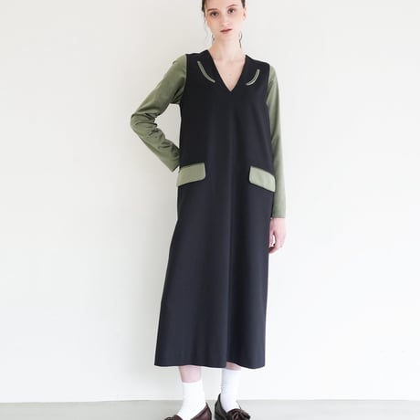 【 daichïogata 予約 】 TEDDS DRESS -NAVY×GREEN- -2026年10月発送予定-