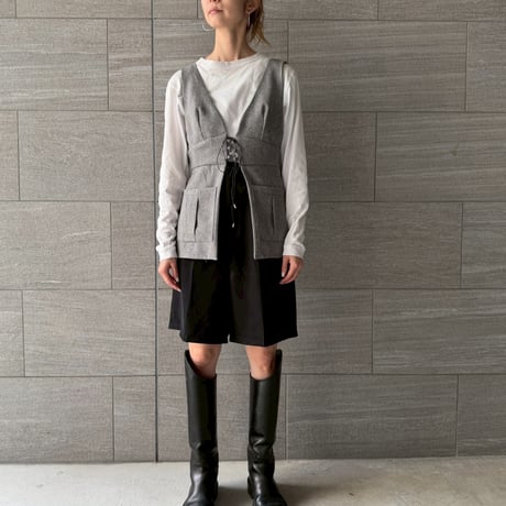 【 jesh 予約】 Lace up Pleated Vest / Gray -2026年9月～11月発送予定-