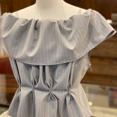 【 overlace 】striped waist tuck blouse (ブラウス)