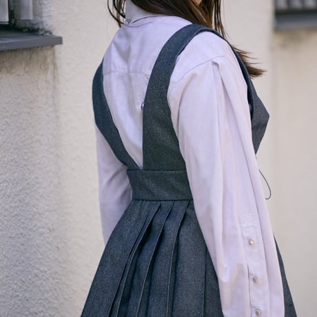 【 jesh 予約】 Lace up Pleated Vest / Navy -2026年9月～11月発送予定-