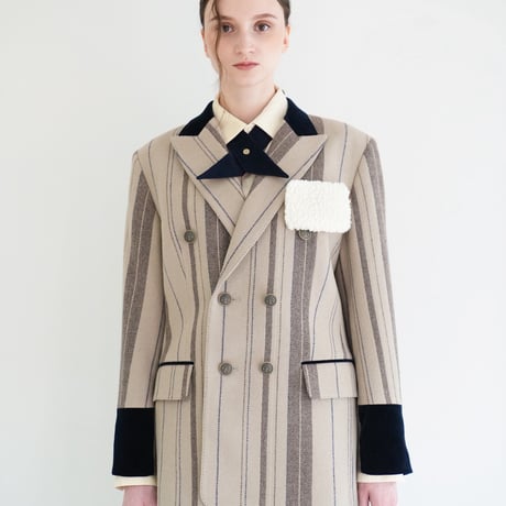 【 daichïogata 予約 】 DOUBLE BREASTED JACKET -STRIPE TWEED- -2026年10月発送予定-