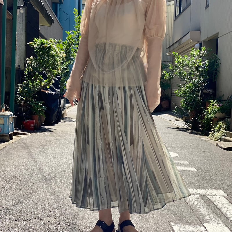 nagisa 】vague land scape patch flare skirt (ス 