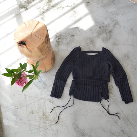 【 FAD distortion 】Lace up crew hand knit tops (トップス)