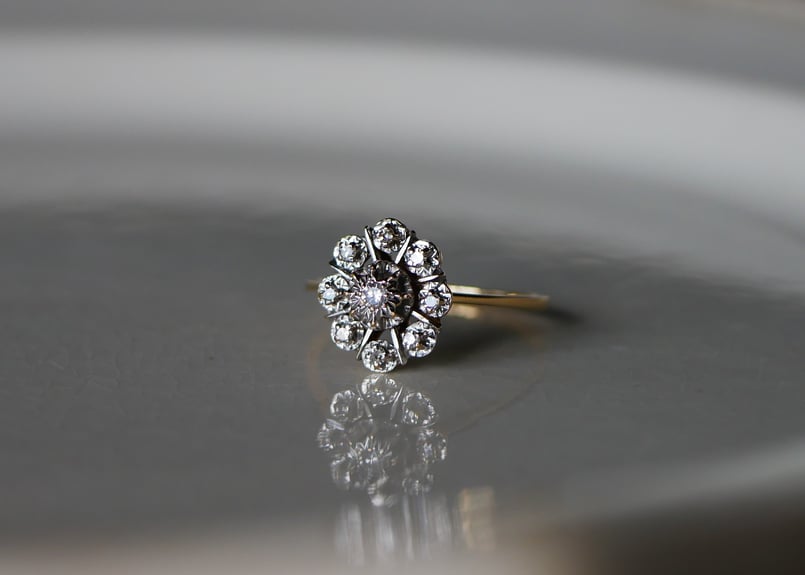 FR-51】天然ダイヤモンド K18 指輪 フランスヴィンテージ ヴィンテージ