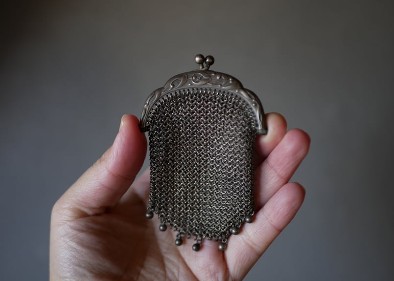 純銀 フレンチシルバー メッシュパース フランスアンティーク