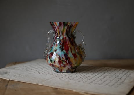 カラフルなマーブルフラワーベース　花器　フランスアンティーク　ブロカントのある暮らし