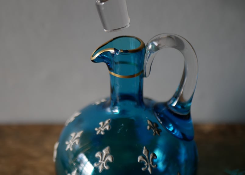 ❤︎希少美品❤︎エナメル絵吹きガラスカラフェ・リキュールグラスセットアンティーク 希少なアンティーク花柄リキュールグラスバカラ