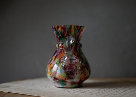 カラフルなマーブルフラワーベース　花器　フランスアンティーク　ブロカントのある暮らし