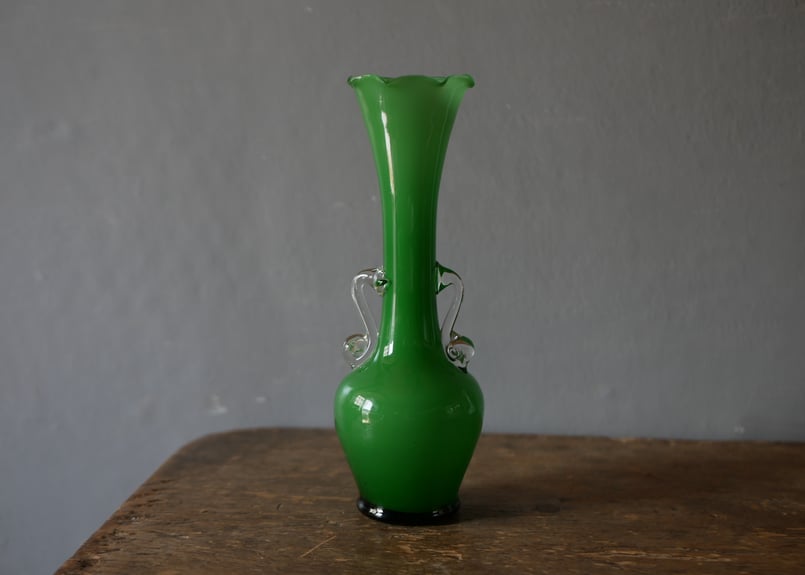 グリーン フラワーベース 花器 花瓶 フランスヴィンテージ ブロカント