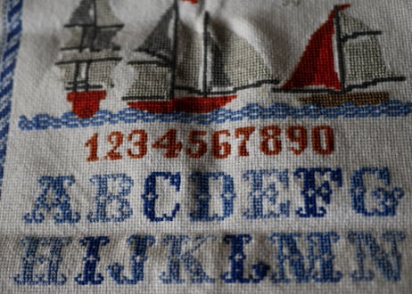 プチポワン　ヨット　シーサイド　刺繍　アルファベット　フランスアンティーク