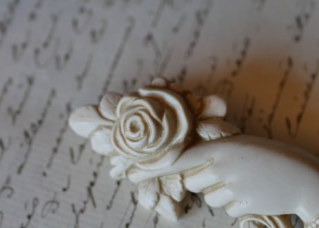 victorian brooch, Hand + white rose