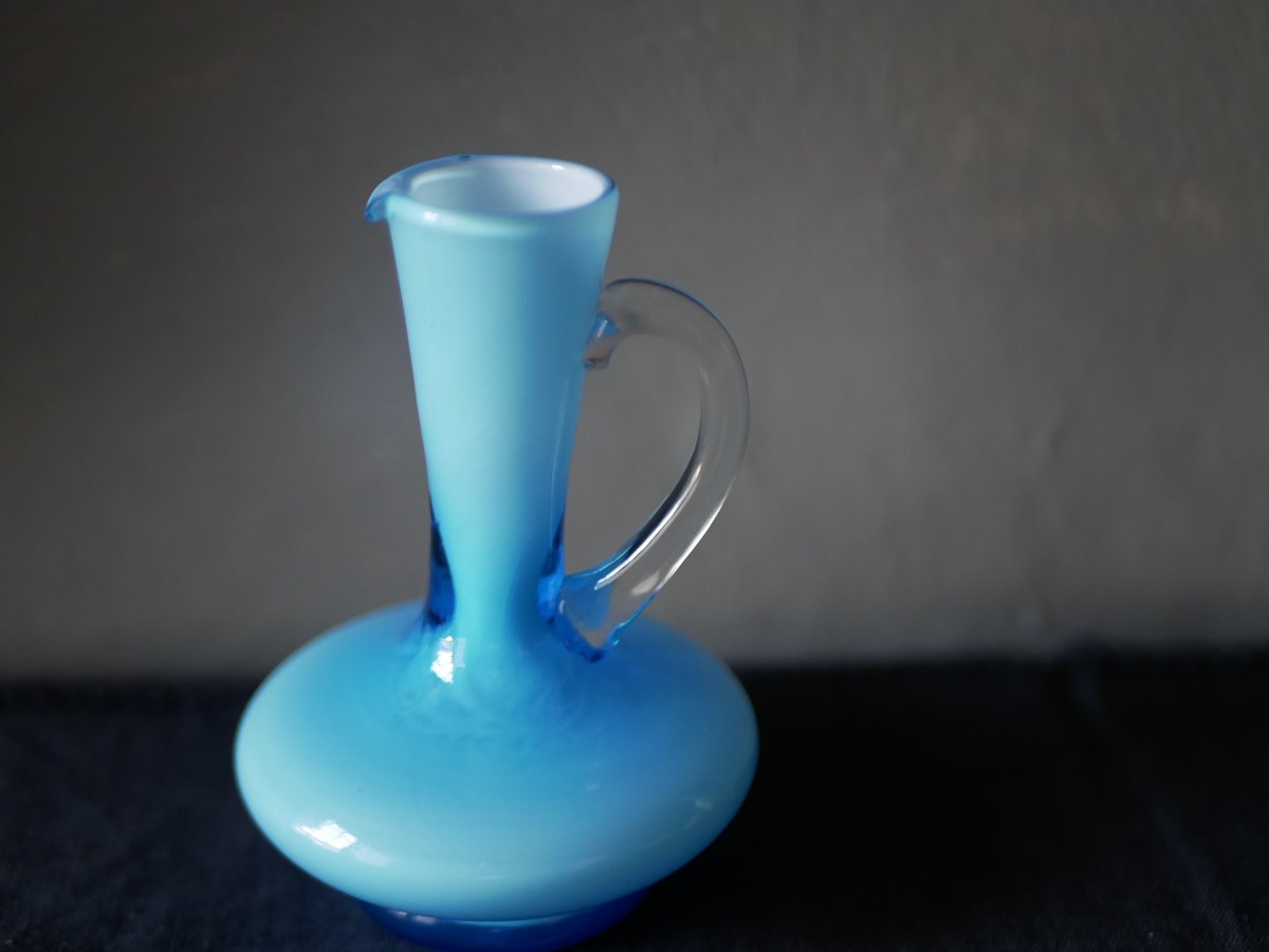 ブルーの小さな花器 花瓶 フラワーベース フランスヴィンテージ