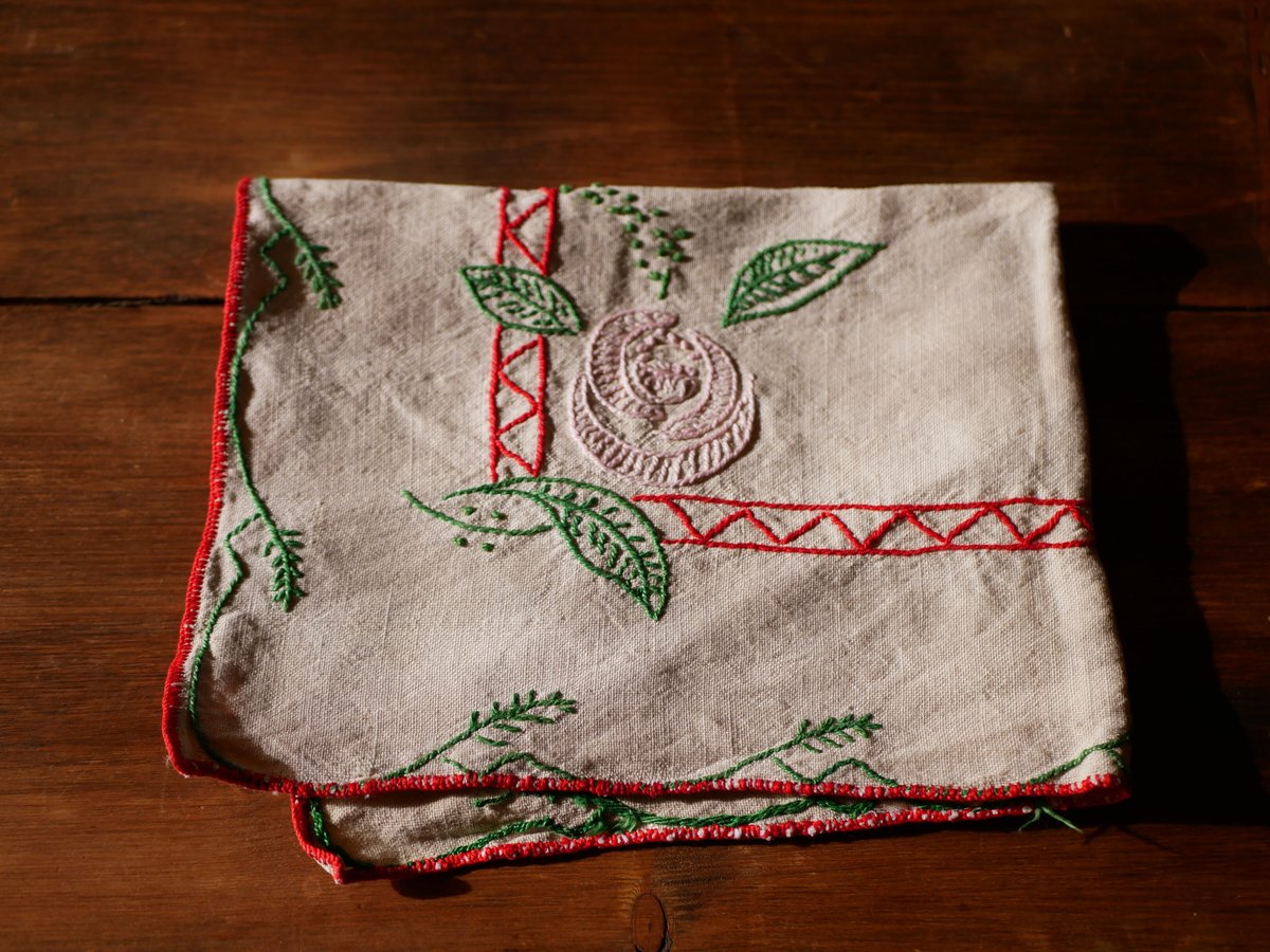 アンティークフランス マルチカラー手刺繍 チューリップ＆ローズ