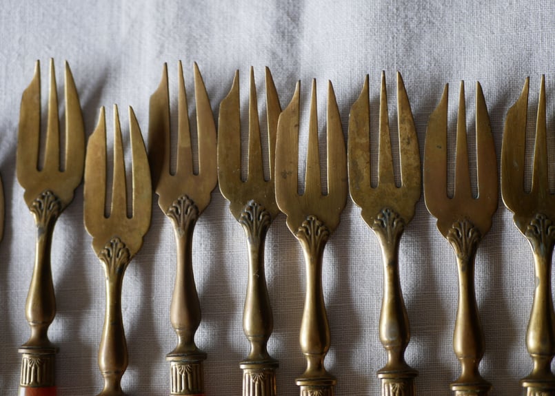 マーブルオレンジ デザートフォーク フランスアンティーク ブロカント