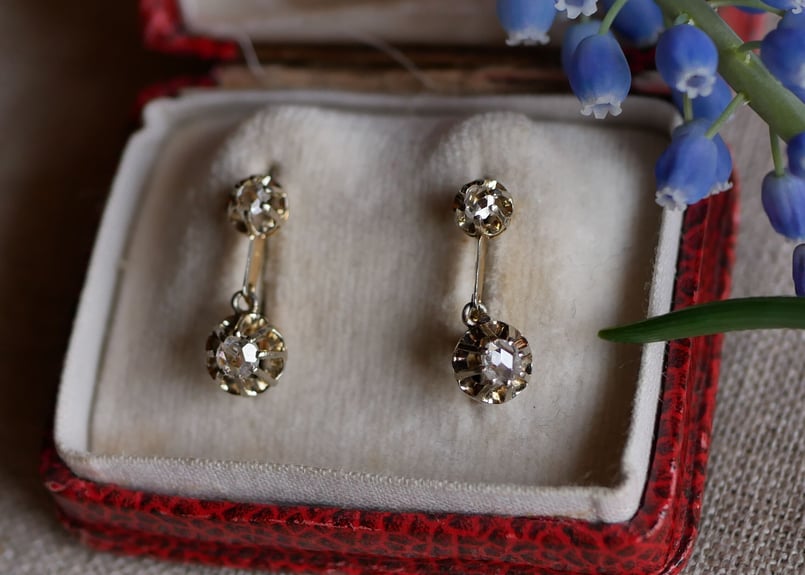 フランスアンティーク　ドルムーズ　ピアス　K18 FE-11】 ドルムーズピアス K18 天然ダイヤモンド フランス