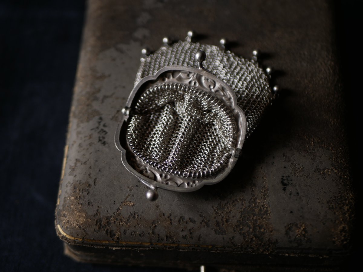 純銀製シルバーヤドリギモチーフパース　フランスアンティーク　ポルトモネ 純銀製シルバーヤドリギモチーフコインパース フランスアンティーク