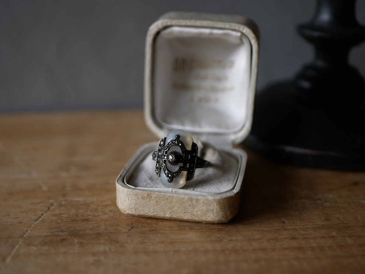 ★お取置き★年代物【フランス製✤マザーオブパールと天然石】ヴィンテージリング マザーオブパール 純銀 アールデコ マーカサイトリング 指輪 フランス