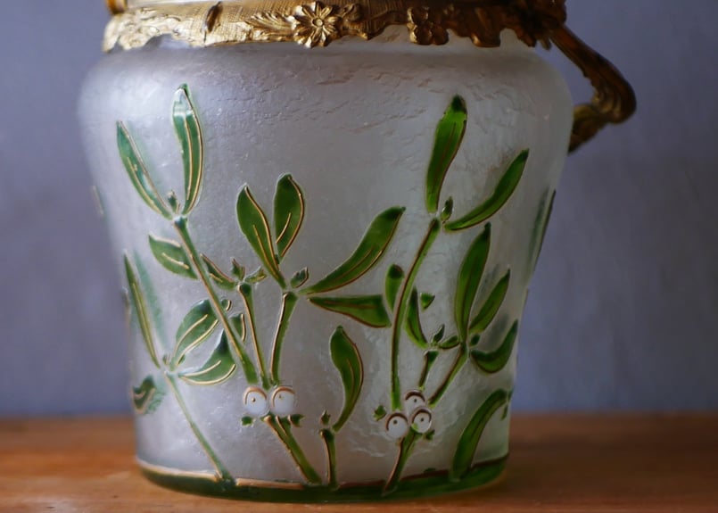 フランスアンティーク 素敵なビスケットジャー蓋付、取手付 フランス