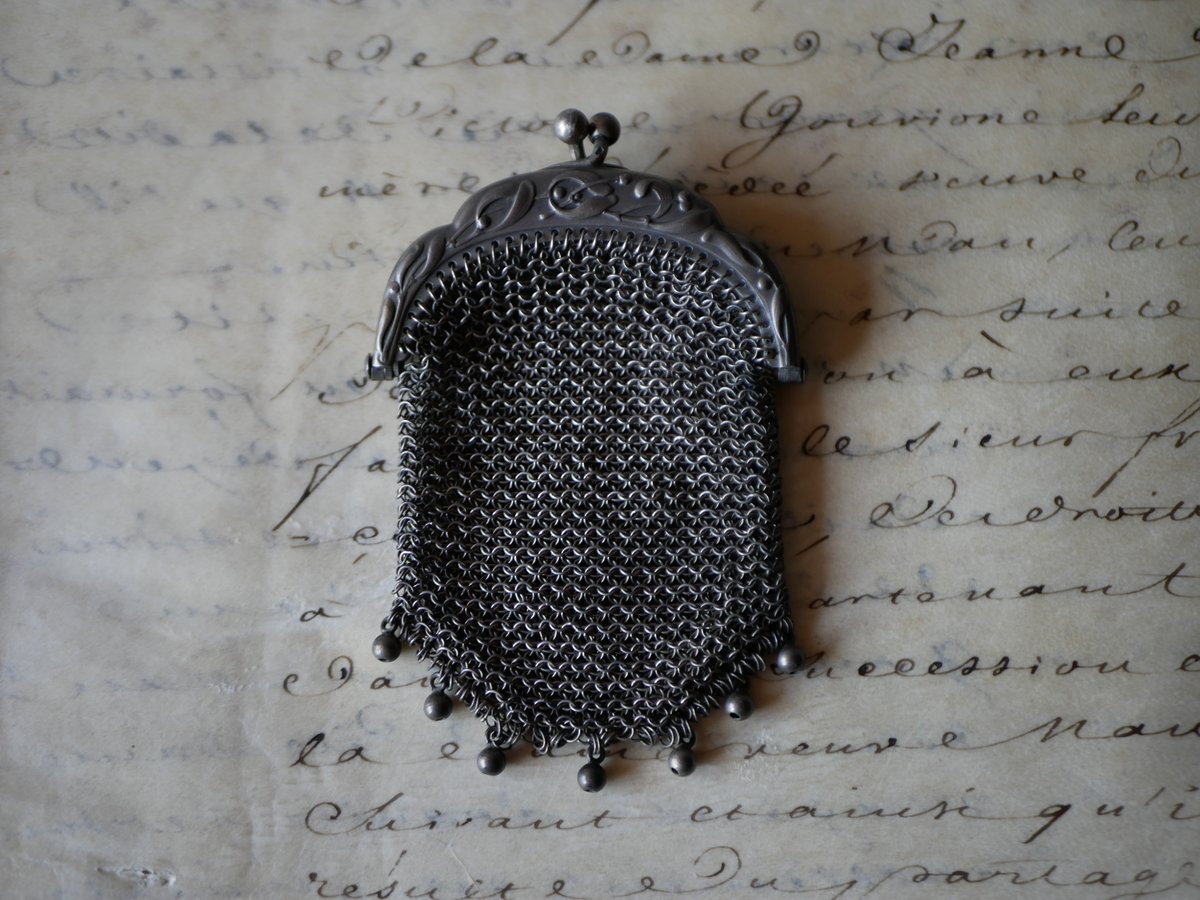 純銀 フレンチシルバー メッシュパース フランスアンティーク