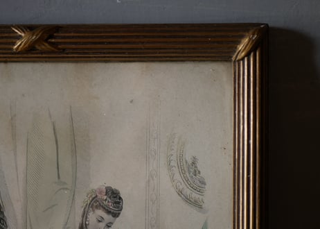 【パリのファッション】貴婦人たちと子ども　額付きリトグラフ画　フランスアンティーク　アンティークのある暮らし