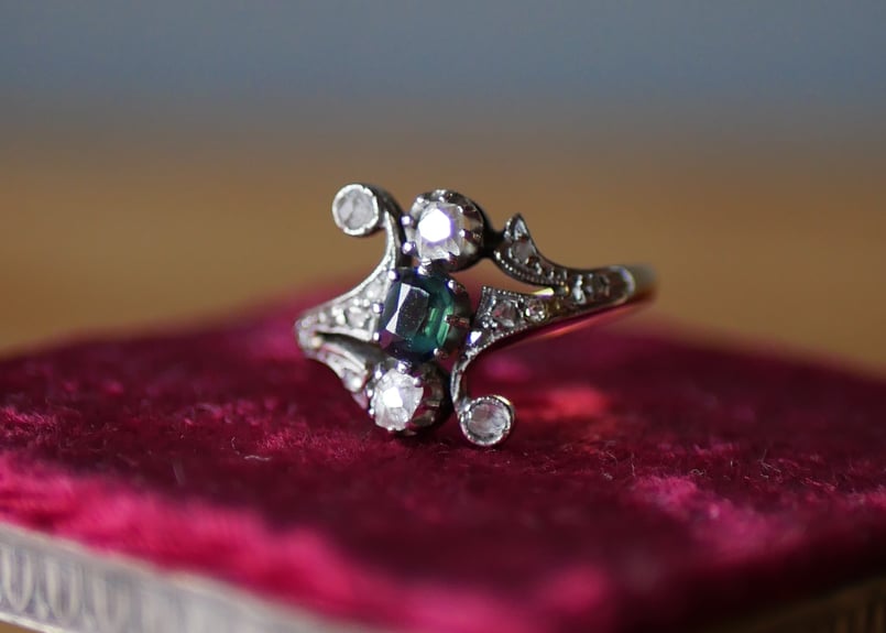 H様・御成約品 FR-45】天然サファイア K18 アンティークリング