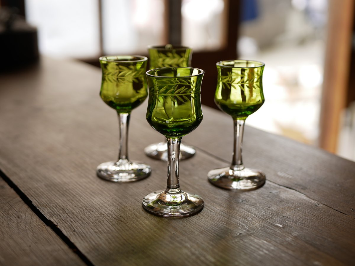 アンティーク19世紀末フランスサンルイ社リキュールグラスデキャンタトレーセット アンティーク19世紀末フランスサンルイ社リキュールグラス