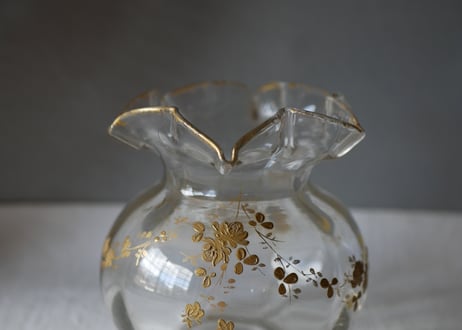金彩のフラワーポット　ガラスポット　花瓶　フランスアンティーク　ブロカントのある暮らし